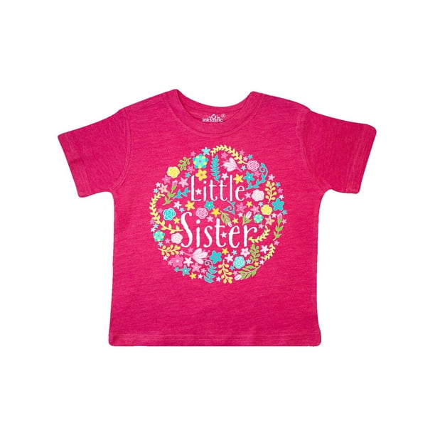 inktastic Little Sister with Pink Flowers Toddler T-Shirt 